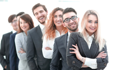 group of young business people standing in a row.