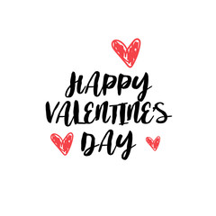 Happy valentines day concept holiday typography poster with hand drawn text heart shape isolated on white background