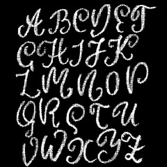 Chalk curly font. Grunge script on chalkboard. Vector calligraphy illustration.