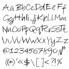 Crayon textured font. Grunge script on white background. Vector calligraphy illustration.