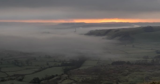 time lapse early morning mist in the Hope Valley, Castleton, Peak District National Park, Derbyshire, England, United Kingdom, Europe