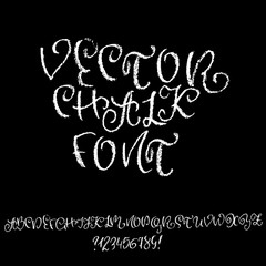 Chalk curly font. Grunge script on chalkboard. Vector calligraphy illustration.