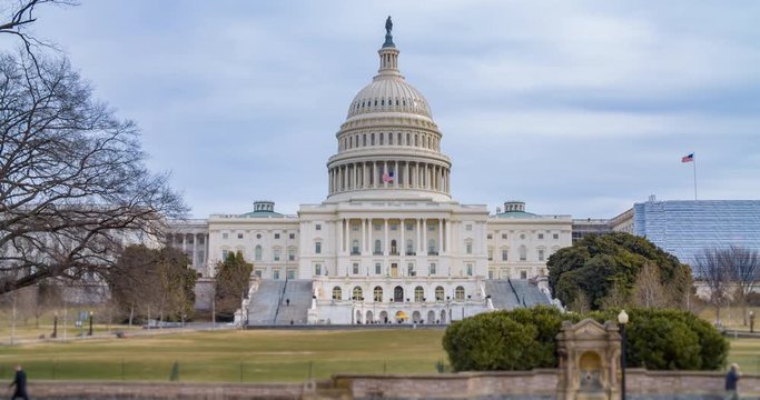 Zoom out on Capitol Hill building in Washington DC, filmed in 4K RAW