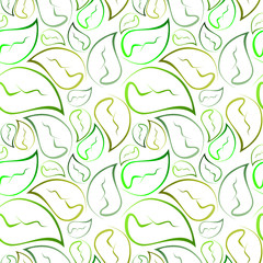 seamless vector pattern, foliage, green leaves made from lines on white background, leaf pattern for your design