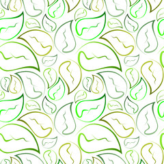 seamless vector pattern, foliage, green leaves made from lines on white background, leaf pattern for your design