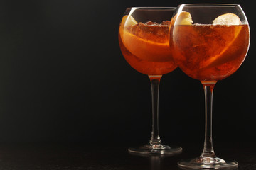 Glasses with aperol spritz cocktail