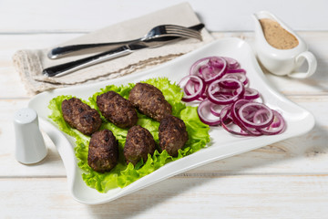 Fried meatballs köfte. The view from the top. Copy-space.   