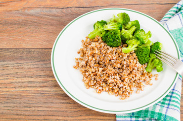 Vegetarian dish of buckwheat and broccoli