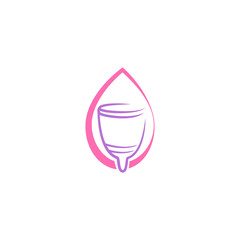 Hand drawn vector illustration of menstrual cup. Can be used as logo or in web design. Sanitary pink cup vector illustration. Modern flat symbol isolated on purple background - Vector