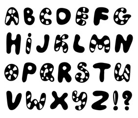 Hand drawn abc vector set isolated on white background. Cute doodle alphabet. Funny rounds letters