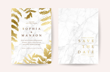 Luxury Marble Wedding Invitation Card Design for spring and summer wedding themes  - Vector