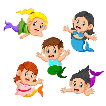 collection of children wearing mermaid costumes
