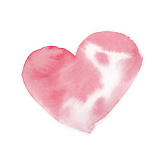 Pink watercolor heart, hand drawn, isolated on white background