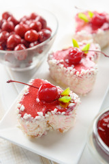 Cakes with cherry - top view
