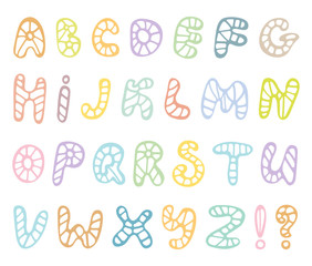 Hand drawn abc vector set isolated on white background. Cute doodle alphabet. Funny rounds letters