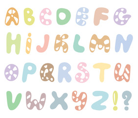 Hand drawn abc vector set isolated on white background. Cute doodle alphabet. Funny rounds letters