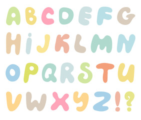 Hand drawn abc vector set isolated on white background. Cute doodle alphabet. Funny rounds letters