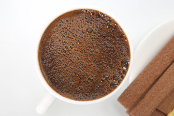 coffee in white Cup on white background