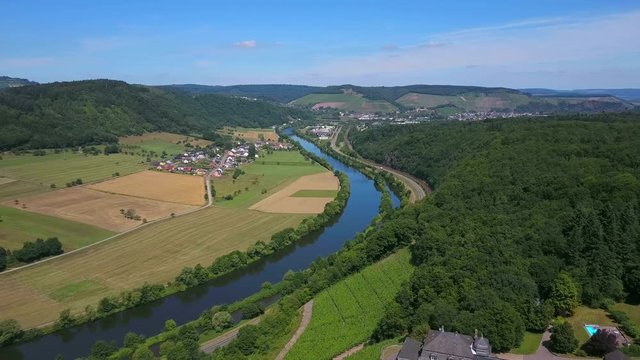 Aerial view of the vineyard estate Saarstein near Serrig, Saar River, Saar Valley near Saarburg, Rhineland-Palatinate, Germany, Europe
