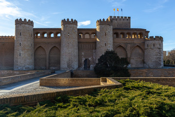 Aljaferia Palace, a fortified medieval Islamic palace in Zaragoza city, Aragon, Spain