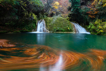 Fototapeta na wymiar Source of Urederra river in Urbasa mountain range, Navarre, Spain