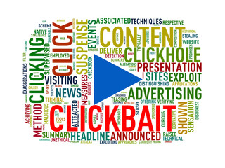 Video play button clickbait wordcloud tag illustration