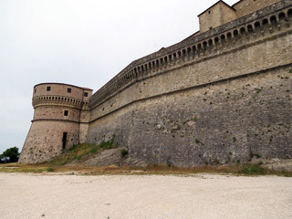 View of the strong fortifications of the fortress  of San Leo, Emilia Romagna, Italy.  This place has long served as a prison for  political prisoners.