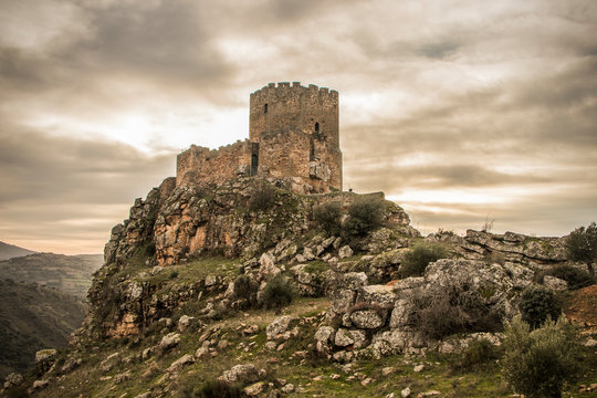 Medieval castle on a cliff on a cloudy day, Algoso, Vimioso, Miranda do Douro, Bragança, Tras-os-Montes, Portugal - Powered by Adobe