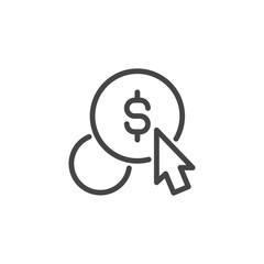Computer mouse and dollar icon. Click on money sign. Online financial label for banking sites and applications, stores, payment, money management. Vector illustration isolated on white