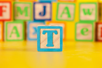 Photograph of colorful Wooden Block Letter T