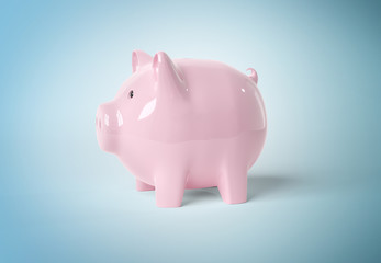 Piggy bank mockup isolated on blue 3D rendering