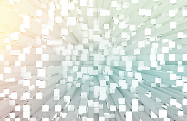 Glowing white and colorful abstract squares background pattern 3D rendering