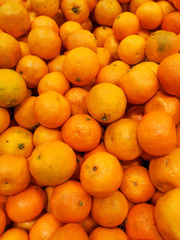 Ripe tangerines in a store window