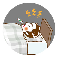 Man suffers fever of disease - Circular clip art, contour