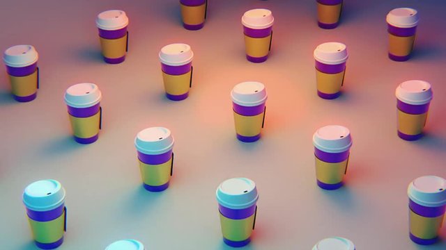 Abstract colorful animation, plastic cup of coffee, trendy, colorful background, zine