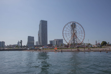 Batumi, View From Sea to the city embankment. sunny day