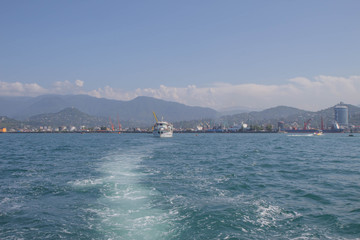 The city embankment, View From Sea. View From Sea Of Embankment Of The Georgian Resort Town
