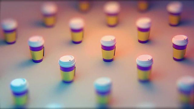 The abstract colorful animation, plastic cup of coffee, zine
