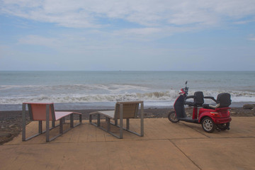 Bycicle rent in Batumi. Electric tricycle scooters for rent on Batumi New Boulevard