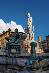 Fototapeta na wymiar Fountain of Neptune - Roman God - Florence Italy