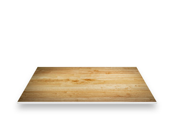 Wood table perspective isolated on white.
