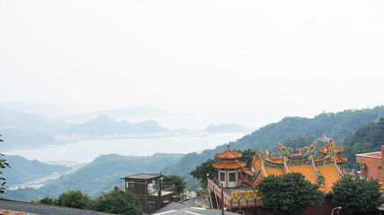 Naklejka premium Taipei, Taiwan- January 26, 2019; Beautiful view of Jiufen Old Street with cloudy