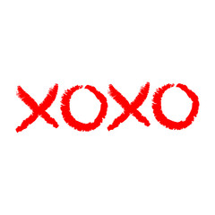 Xoxo phrase sketch saying. Hugs and kisses. Happy Valentines day sign symbol. Red color. Cute graphic object. Love greeting card. Flat design style. Isolated. White background.