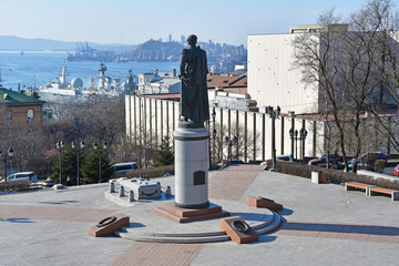 Vladivostok, Russia. Muravyov-Amursky square in Vladivostok in sunny winter day