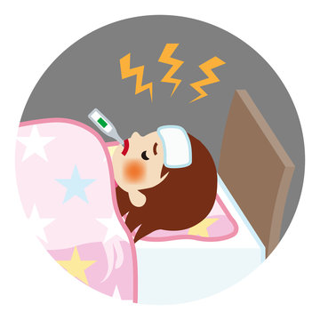 sick girl in bed with thermometer clip art preview