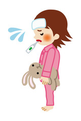 Standing Little girl who put clinical Thermometer into mouth