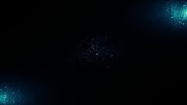Left and right fashlight beams moving in total darkness on icy background. Black background with two abstract rays of light.