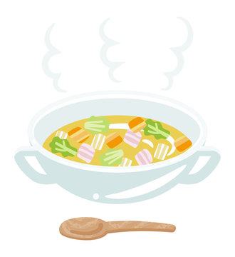 recommend clip art: Hot vegetable soup and spoon