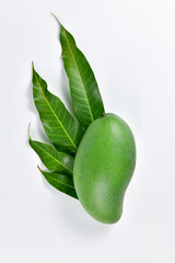 Green mango and leaf on whitebackground.