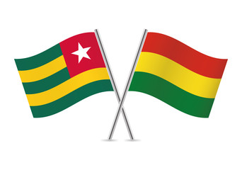 Togo and Bolivia flags. Vector illustration.